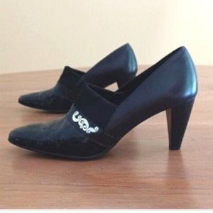 Brighton Pumps-Shoes Sz 7 Black Patent front with  Silver Detail. Made in Italy!